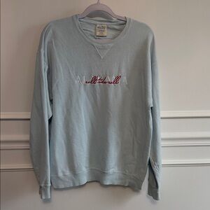 Pastel Blue Crewneck Sweater with Script Embroidery— Alabama Roll Tide Roll